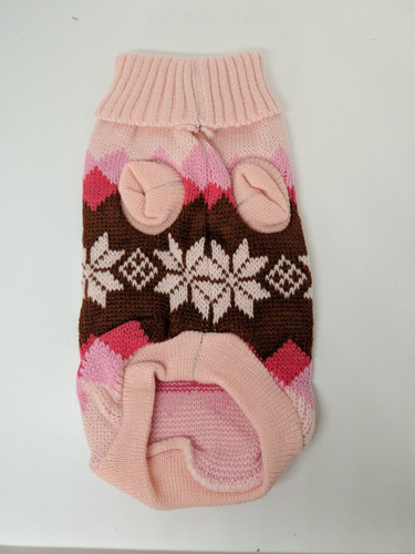 Imagen 2 de 2 de Sueter Rosado Pastel Con Marrón Y Copos De Nieve - Talla M
