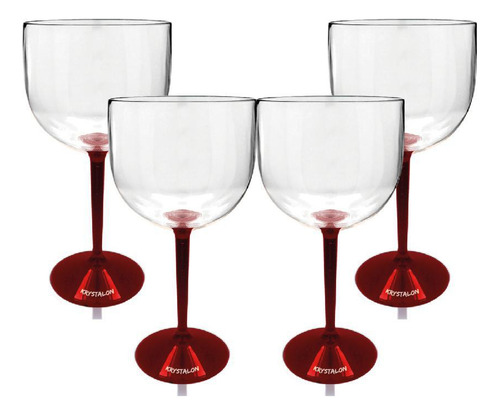 Kit 4 Taças Gin Bicolor Vermelha Acrílico Poliestireno