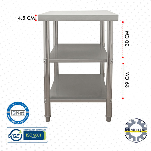 Mesa Isla Doble Entrepaño Acero Inoxidable 95x45x90 cm Mindejal MID-045