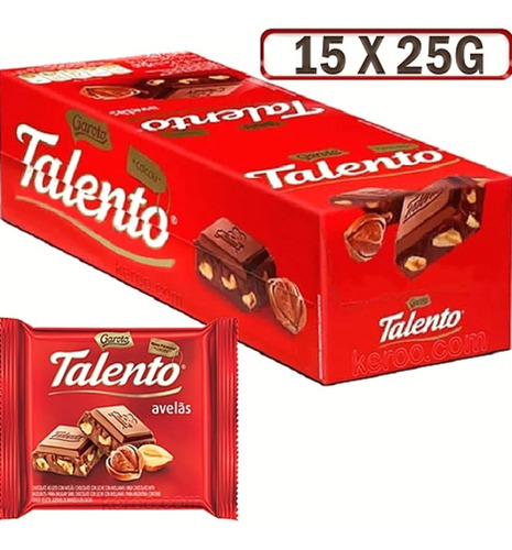 Kit 18 Caixas De Chocolate Mini Talento Avelãs C/15un 25g