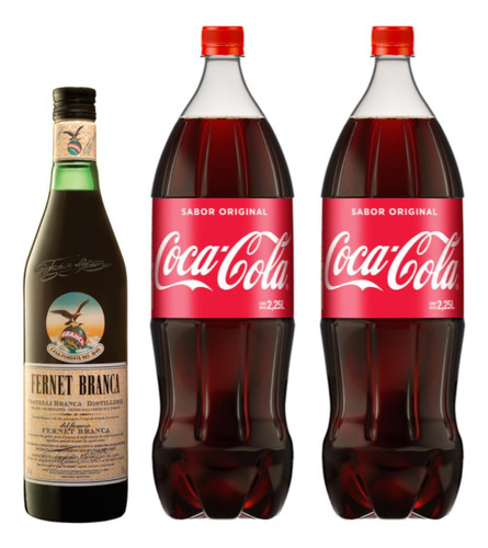 Combo Fernet Branca 750ml + 2 Coca Cola 2.25lts Fullescabio