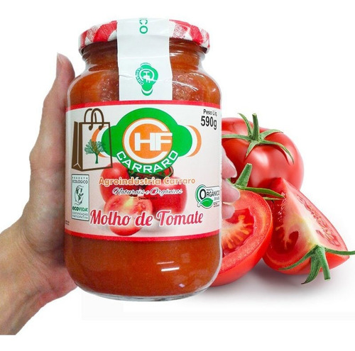 Molho De Tomate Orgânico Carraro 590g Polpa Tomate E Sal 6un