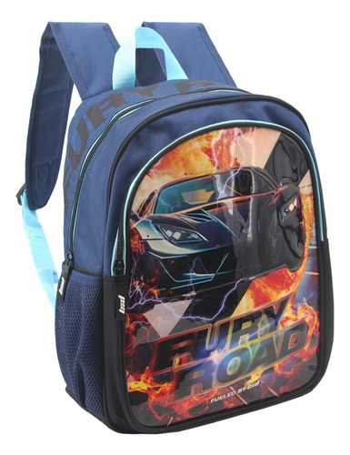 Mochila Auto Carrera Nene Infantil Niño Escolar Varón Color Rojo Diseño De La Tela Lisa