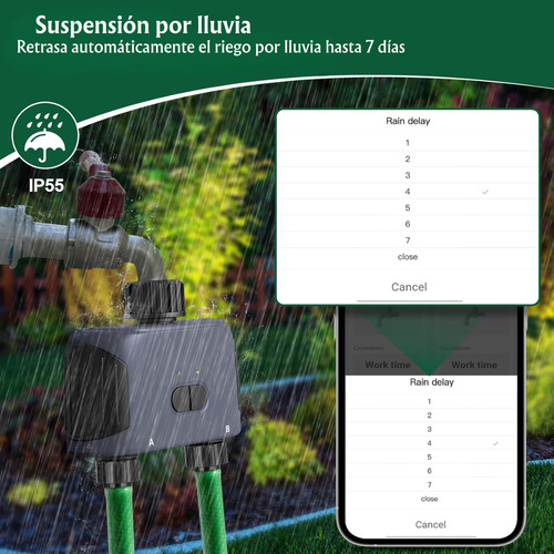 Programador De Riego + Hub Wifi 2 Zonas Control App Y Clima Gris Oscuro