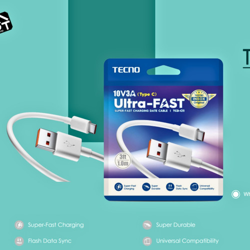 Cable Tipo C Duradero Usb Carga Rápida Turbo 3a 1m Blanco