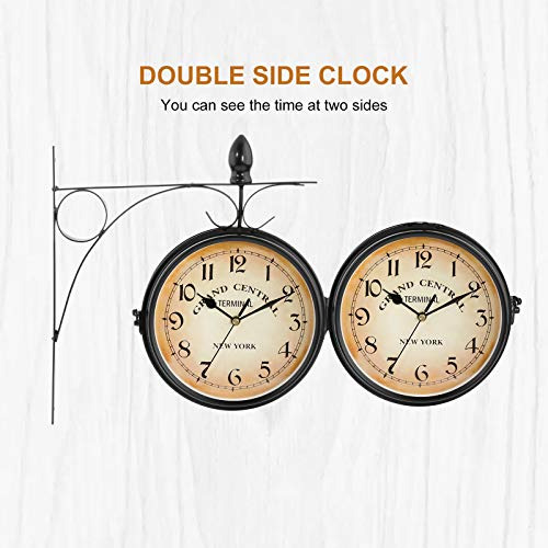 Reloj De Pared Doble Cara 25 Cm Hierro Forjado Estilo Vintag