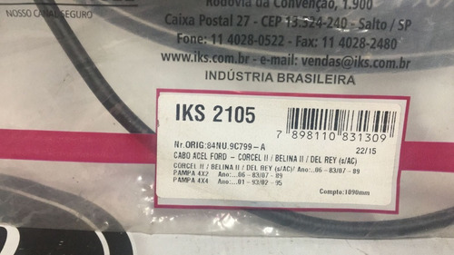Cabo Acelerador Corcel 2/ Belina 2/ Del Rey Iks 2105