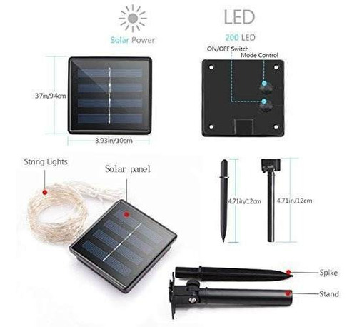 Konnoo Luces Solares De Cuerda 2 Unidades 200 Led Resistente