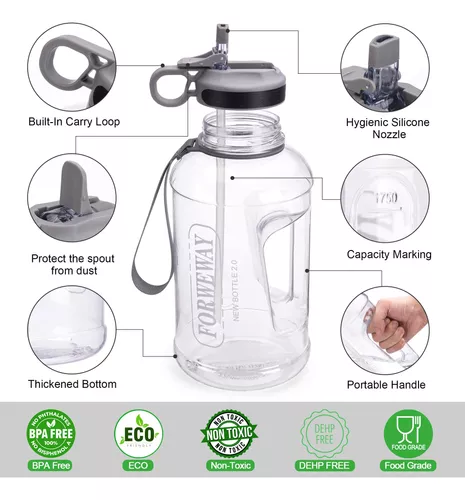 Botellas de agua con pajita Jarra de agua de gran capacidad de 74 oz con  tapa de boca ancha Botella de pajita motivacional a prueba de fugas para  senderismo al aire libre