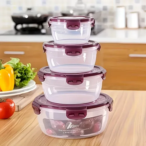Kit 4 Potes Herméticos Redondos Para Armazenamento De Alimen Purple