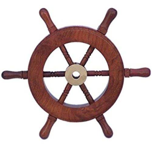 Rueda De Barco Decorativa De Latón Y Madera De Clase Deluxe