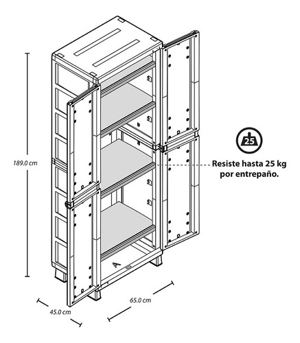 Armario Gabinete Patio Grande Rattan Rimax R7188 Plástico Exterior Rimax Color Wengue