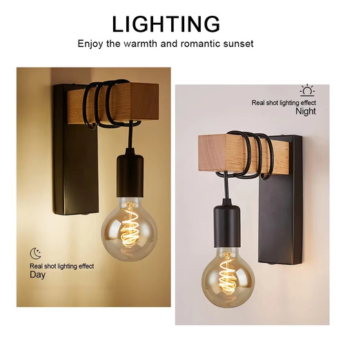 Lámpara De Pared Led Madera Retro Accesorio Iluminación Deco