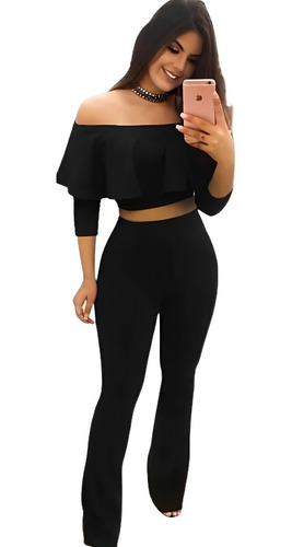 Roupas Femininas Festa Cropped Babado Calça Frete Gratis