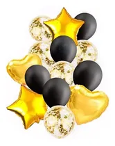 Comprar Kit 14 Globos Set Látex Metalico Corazón Estrella Confeti