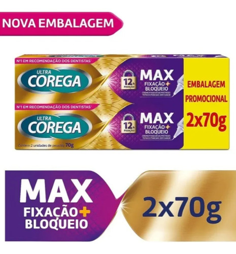 Kit Ultra Corega Max Fixaçao + Bloqueio Creme S/ Sabor 2x70g