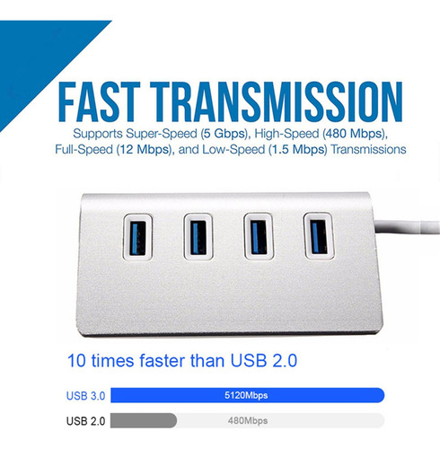 Usb 3.0 Hub Extensor Usb Compacto De 4 Puertos Para