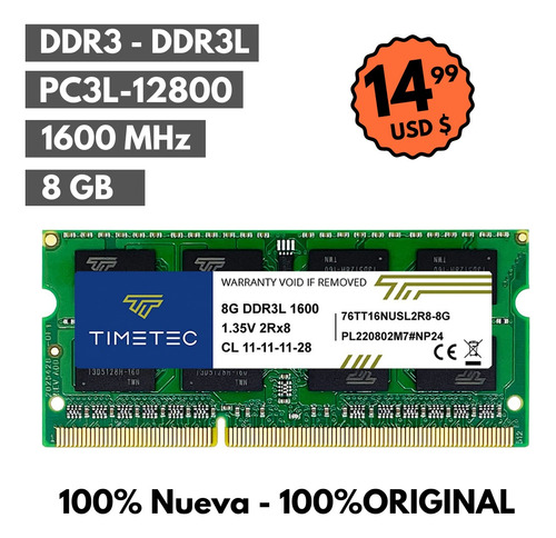 Memoria Ram 8gb Ddr3 / Ddr3l 1600 Mt/s Pc3-12800 Laptop Mac