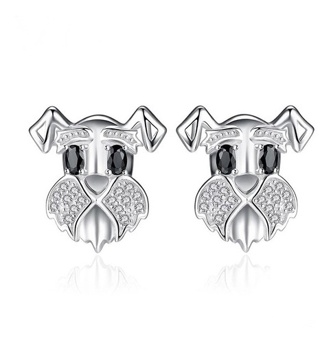 Aretes Pendientes Para Mujer Perro Schnauzer  En Plata 925