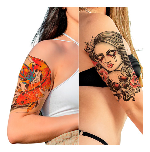 Kit 2 Tatuagens Falsa Feminina Karpa Catrina Caveira 21x15cm