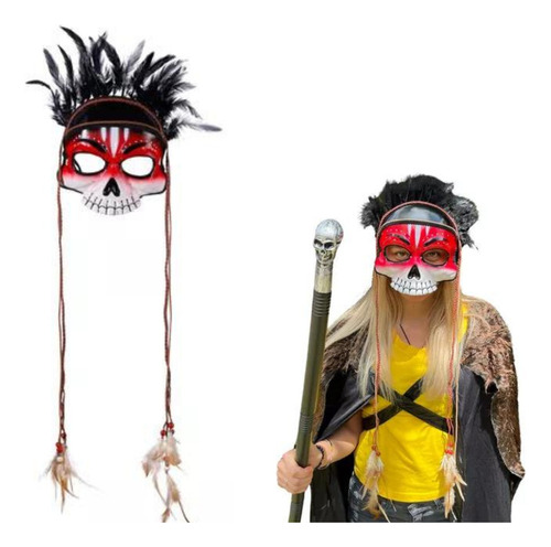 Mascara Careta Disfraz Indio Plumas Indigena Zulu Halloween Mascara Zulu