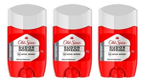 Old Spice Kit X3 Sudor Defense Seco Barra Antitranspirante