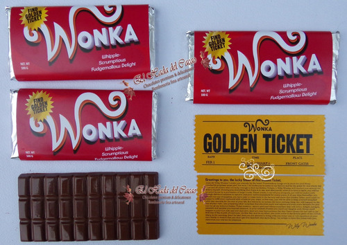 Chocolate Wonka Souvenir Regalo // Con Ticket Gold Doble Faz