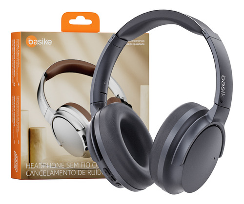Basike fone de ouvido over-ear bluetooth sem fio com anc ativo 80h bateria áudio hd graves intensos espuma com memória perfeito para viagens e home office azul-marinho