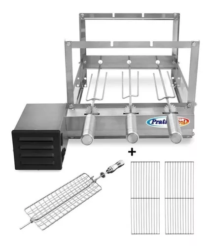 KIT Espeto Giratório Elétrico - GIROPLUS Grelha Abaulada - Para assar pão  de alho, peixe e carne.