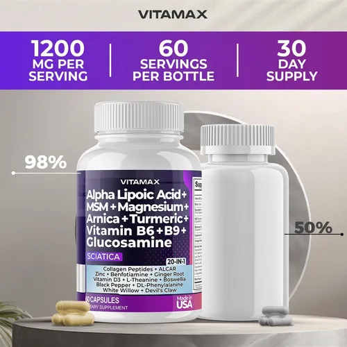 Sciatica Nerve Health Support Cápsulas De Suplemento Para El Nervio Ciático Con Ácido Fólico, Guisante, Glucosamina,