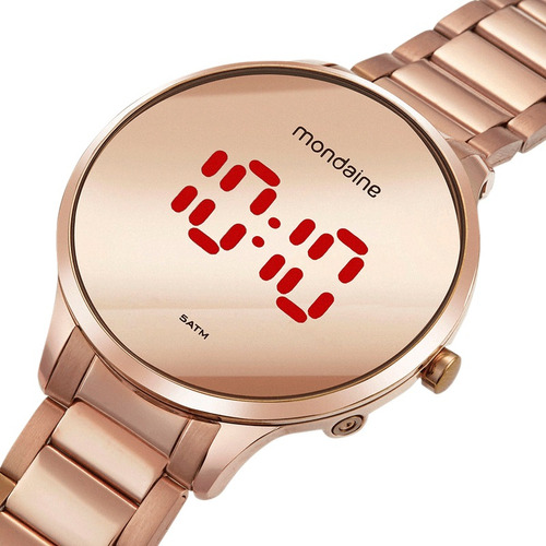 Relógio De Pulso Digital Mondaine Com Corria De Aço Inoxidável Cor Rosê