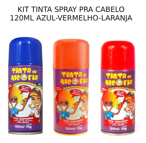 Kit Tinta Spray Para Cabelo Azul-vermelho-laranja  -120 Ml T
