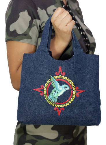 Bolso Cuadrado De Mano De Retazos De Mezclilla Colibrí (Reacondicionado)