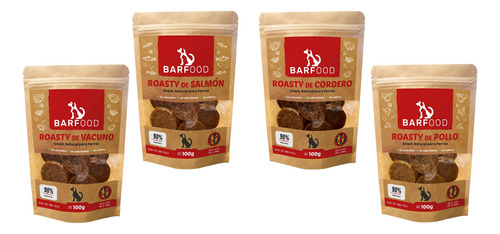 X4 Variedades Snack Para Perros Barfood Roasty 100% Natural