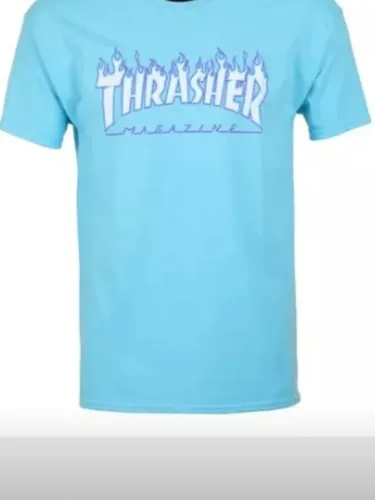 Playera Thrasher Azul Claro Flamas Blancas Con Azul MercadoLibre