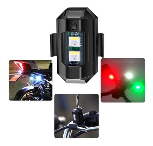 Luz Led Estrobo Funciones Fija Moto Bici Auto 7 Colores Usb