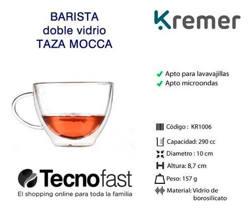 Set X2 Taza Mocca Cafe C/asa Barista Doble Vidrio 290ml