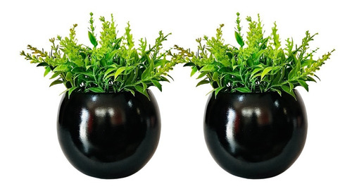 2 Macetas Plantas Artificiales Cerámica Decoración Redonda