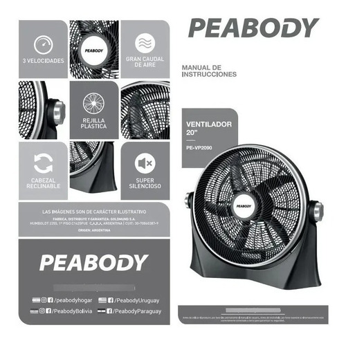 Imagen 7 de 10 de Ventilador De Pie Turbo Peabody 20 Ventilador Portatil 2090