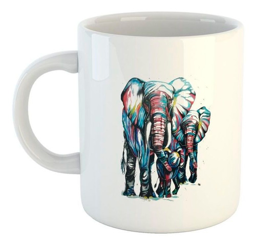 Taza De Ceramica Elefantes Familia Pintura Color Art