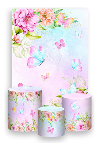 Painel Vertical + Trio Capas - Borboletas Floral Delicada 13