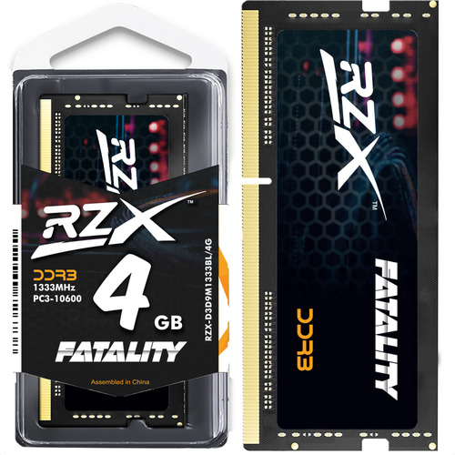 Memória RAM RZX Fatality DDR3 4GB 1333MHz 1.5v Notebook RZX-D3D9M1333BL/4G color preto