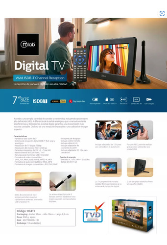 Mini Tv Digital Portatil Isdb-t, Bt, Usb, Sd Recargable