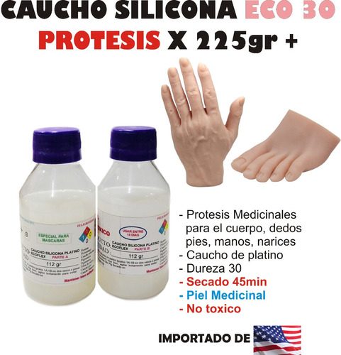 Caucho Silicona Liquido Moldes Eco 30 X225gr Protesis Senos