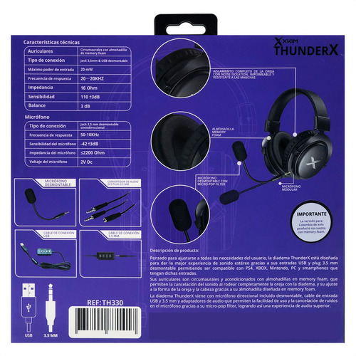 Imagen 6 de 8 de Diadema Gamer Profesional X-kim Thunderx, Pc Ps4 Xbox Switch