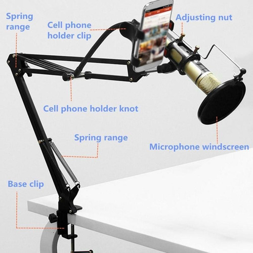 Soporte Para Microfono Brazo Filtro Pop Soporte Celular Mesa