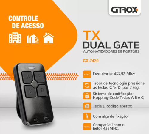 Controle Remoto Dual Gate Cx-7420 Ppa Peccinn Rossi Garen