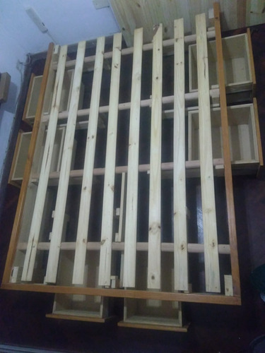 Cama 2 Plazas Madera Pino 6 Cajon + Mesa Aux.+ Cajonera Leer Marrón (Usado)