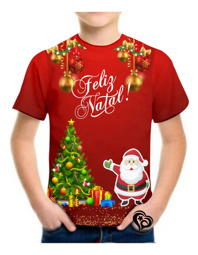 Camiseta Feliz Natal Meninos Papai Noel Infantil Blusa Et1