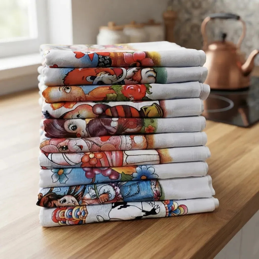 Kit 10 Panos de Prato Estampados 100% Algodão Cozinha 62x41cm